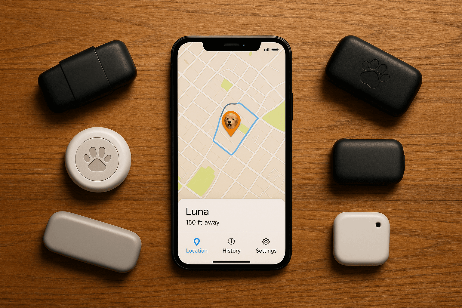 Dog wearing a GPS tracker exploring outdoors